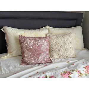 Vintage crochet boho cottage accent pillow pillowcase lot, farmhouse bedding
